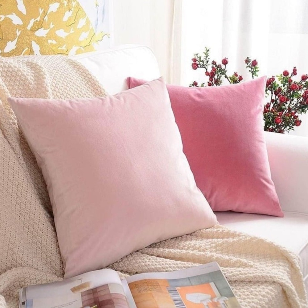 Set of 2 - 18 x 18 Velvet Light Pink & Dark Pink Pillow Case / Cover